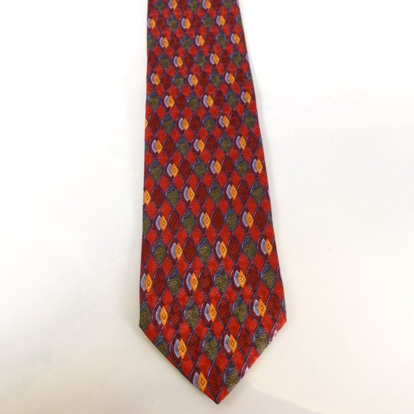 ERMENEGILDO ZEGNA Luxury Mens Red Wine Multicolor Tie Necktie 100% Silk Art Deco - Picture 4 of 10